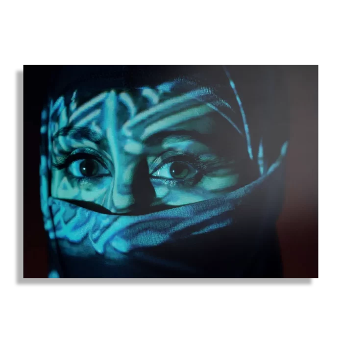 Schilderij Jonge Arabische Vrouw Met Blauwe Hoofddoek Rechthoek Horizontaal Template DB 50 70 Horizontaal Mensen 9 1
