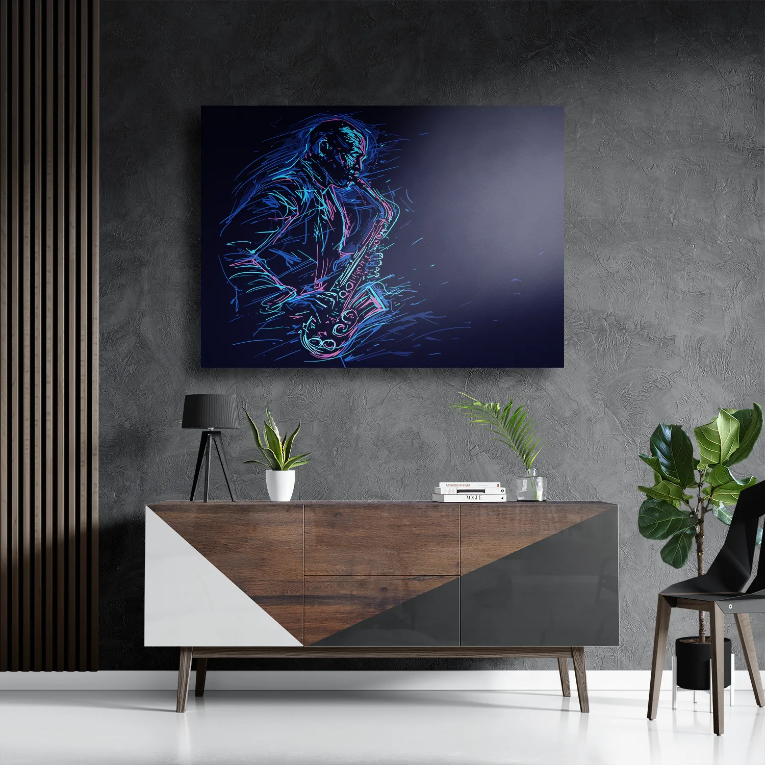 Schilderij Kleurrijke Saxofonist 02 Rechthoek Horizontaal Template DB 50 70 Horizontaal Muziek 15 3