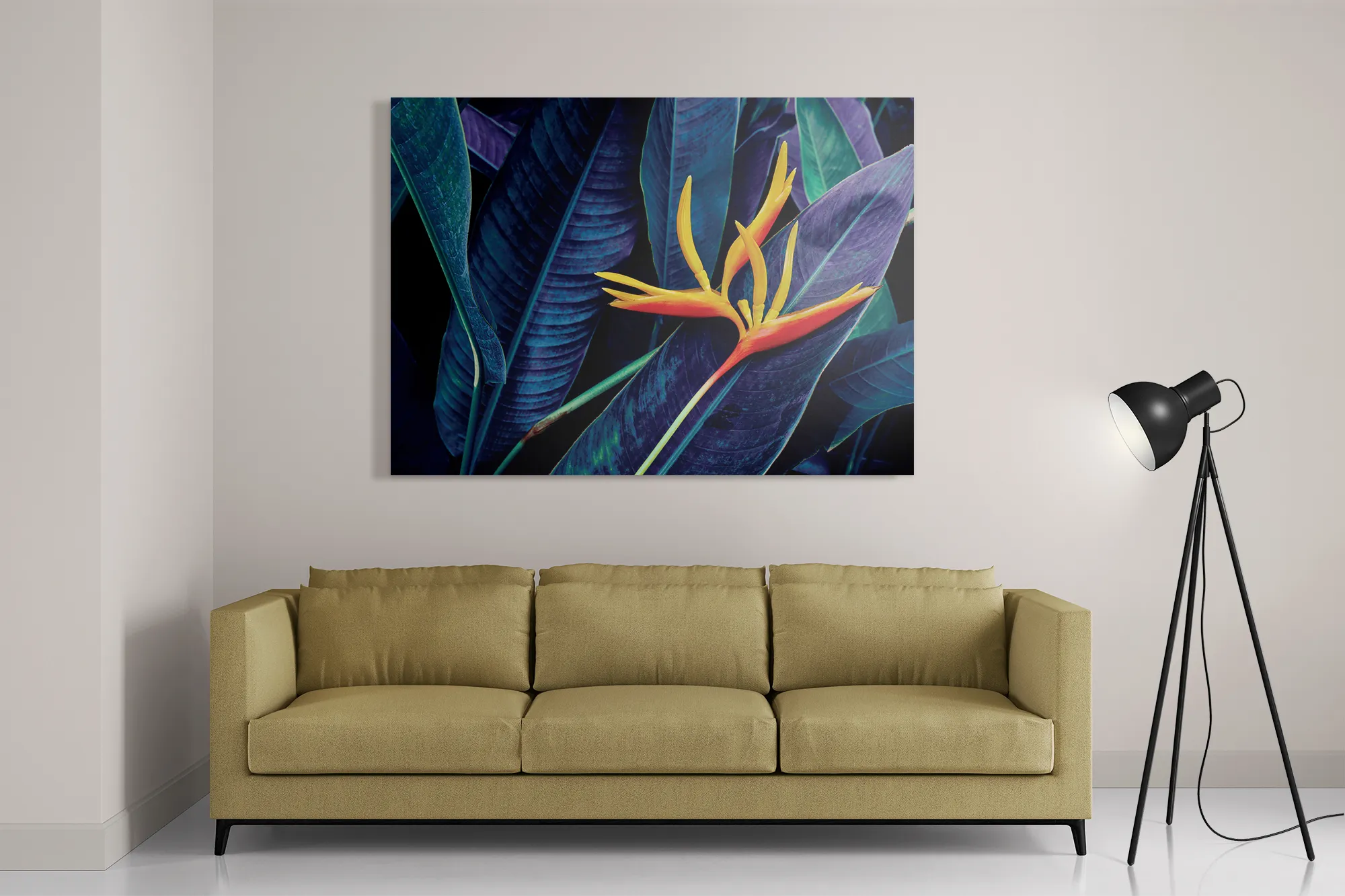 Schilderij Heliconia bloem op donkere achtergrond Rechthoek Horizontaal Template DB 50 70 Horizontaal Natuur 95 2