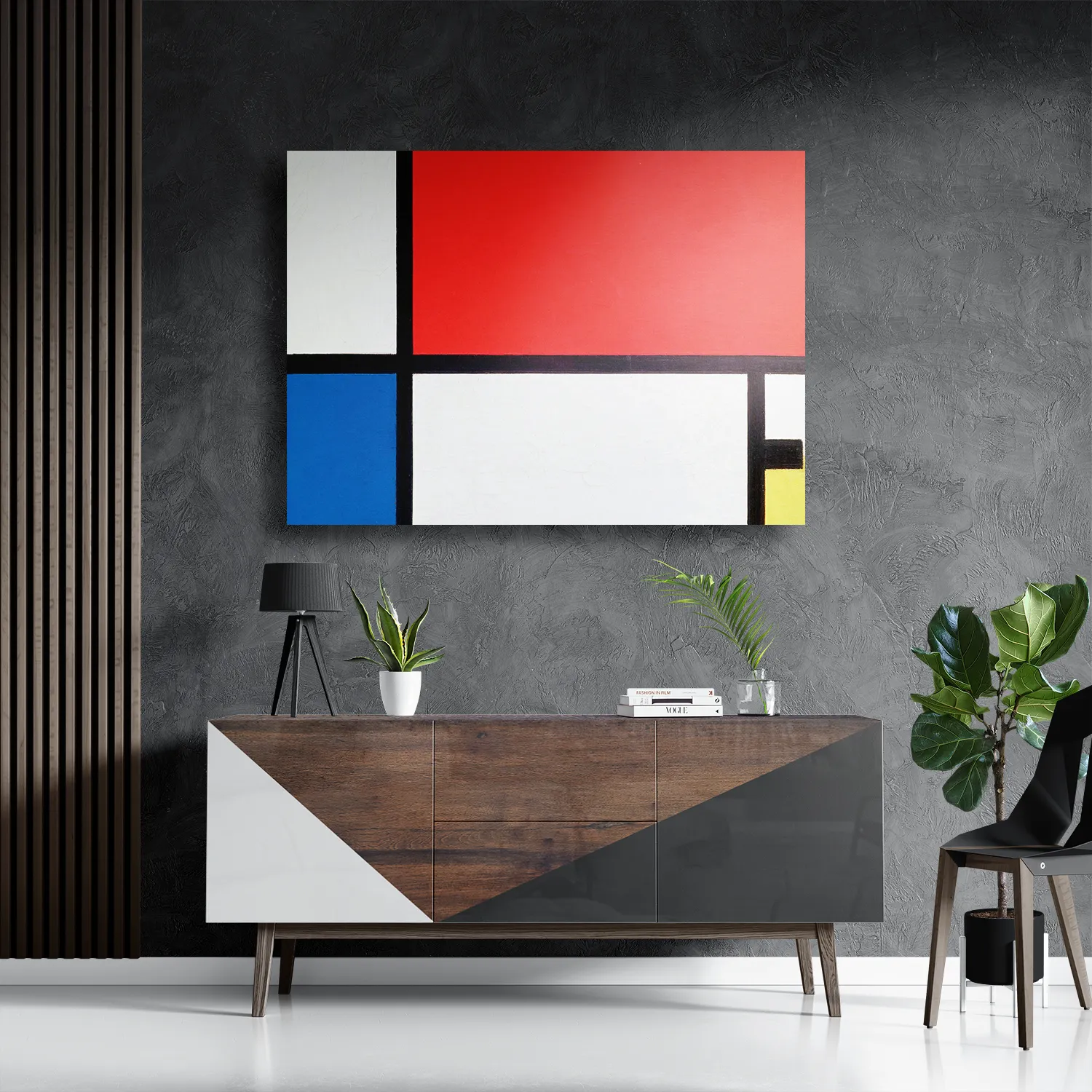 Schilderij Mondriaan de rode rechthoek Rechthoek Horizontaal Template DB 50 70 Horizontaal Om 1 3