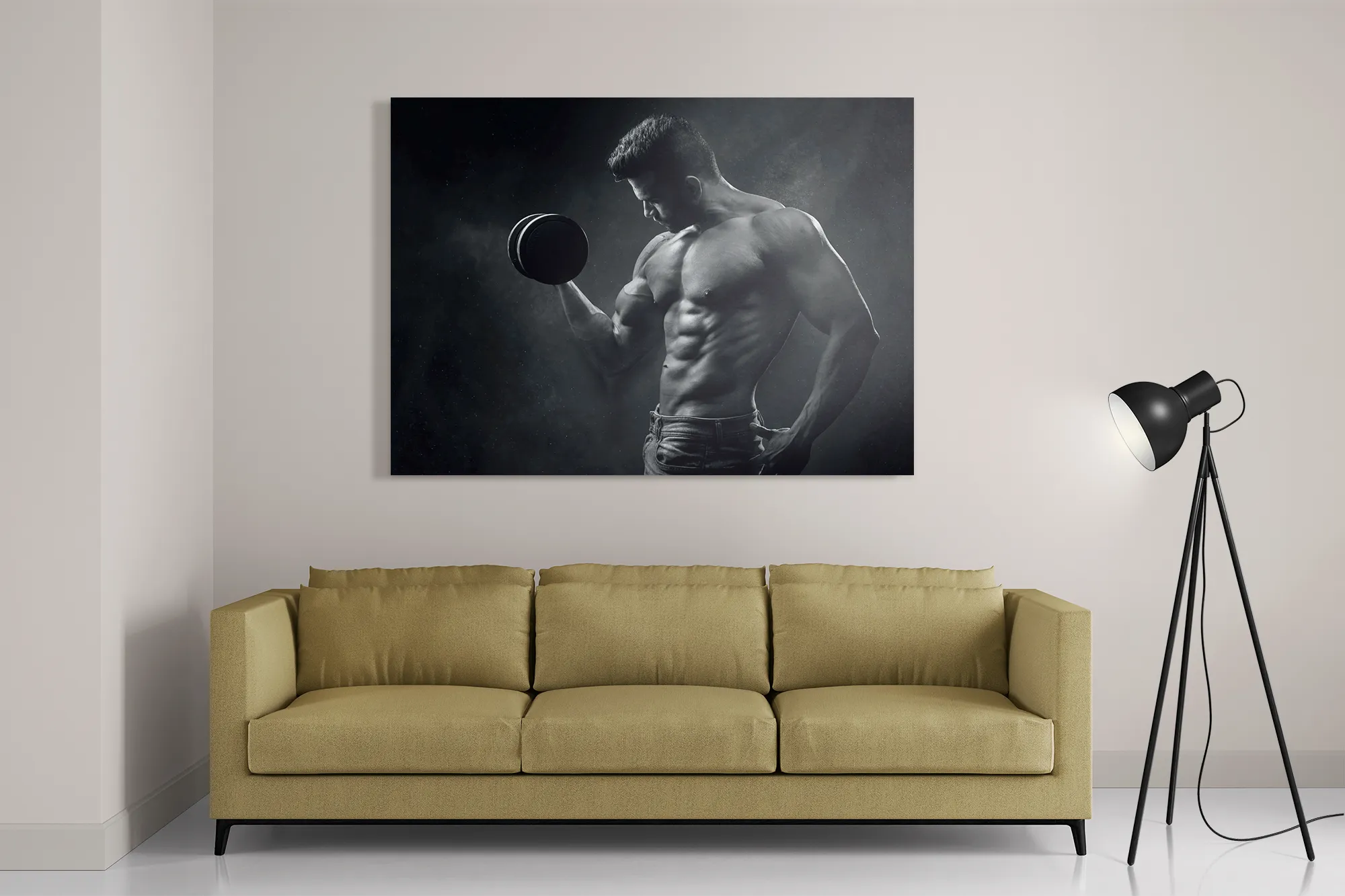 Schilderij Sexy Man Heft Gewicht Met Halter Rechthoek Horizontaal Template DB 50 70 Horizontaal Sport 2 2