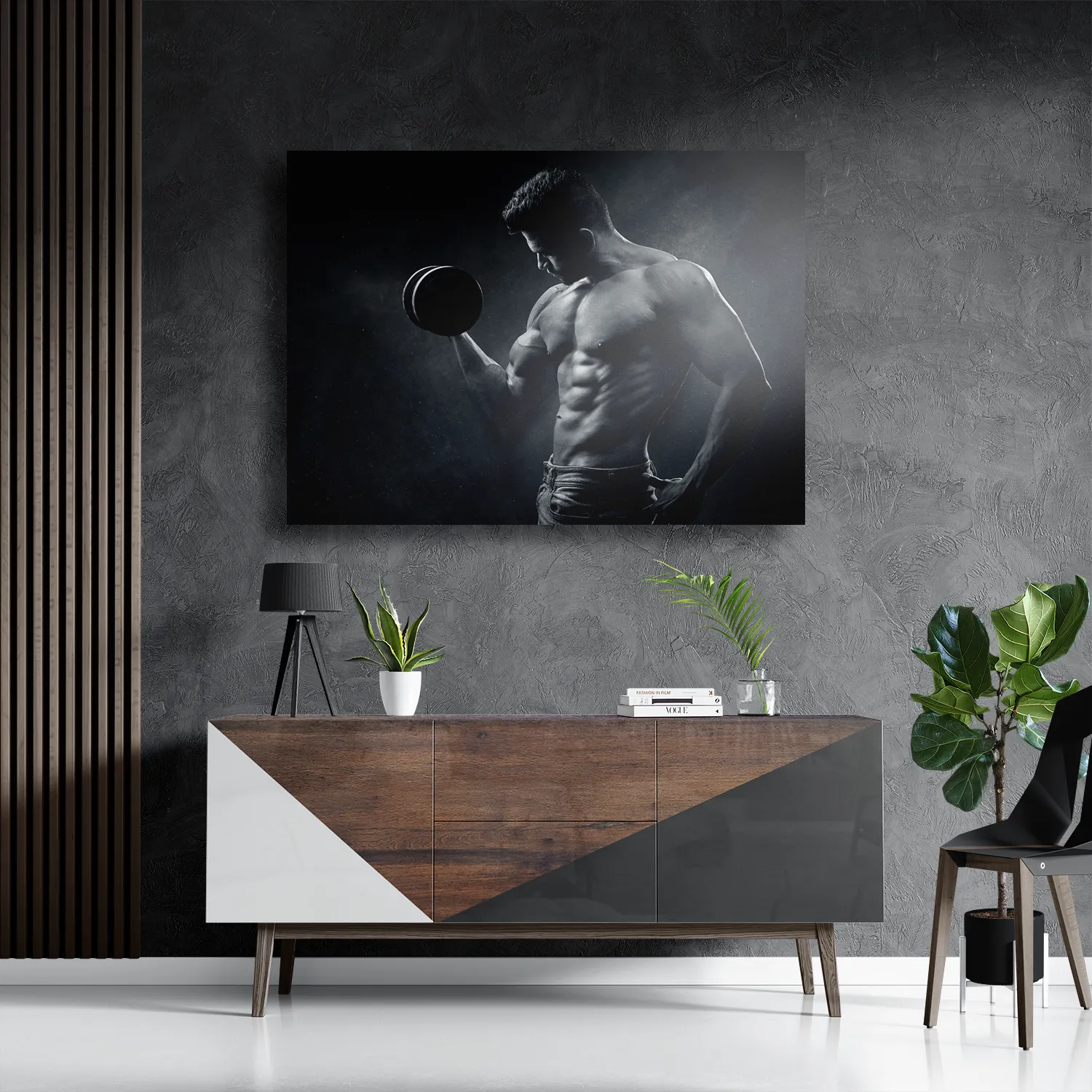 Schilderij Sexy Man Heft Gewicht Met Halter Rechthoek Horizontaal Template DB 50 70 Horizontaal Sport 2 3