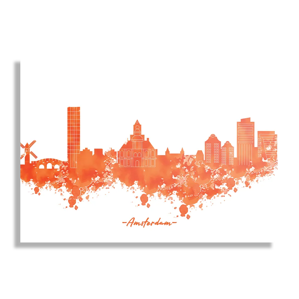 Schilderij Skyline Amsterdam Watercolor Paint Rechthoek Horizontaal Template DB 50 70 Horizontaal Steden 1 1