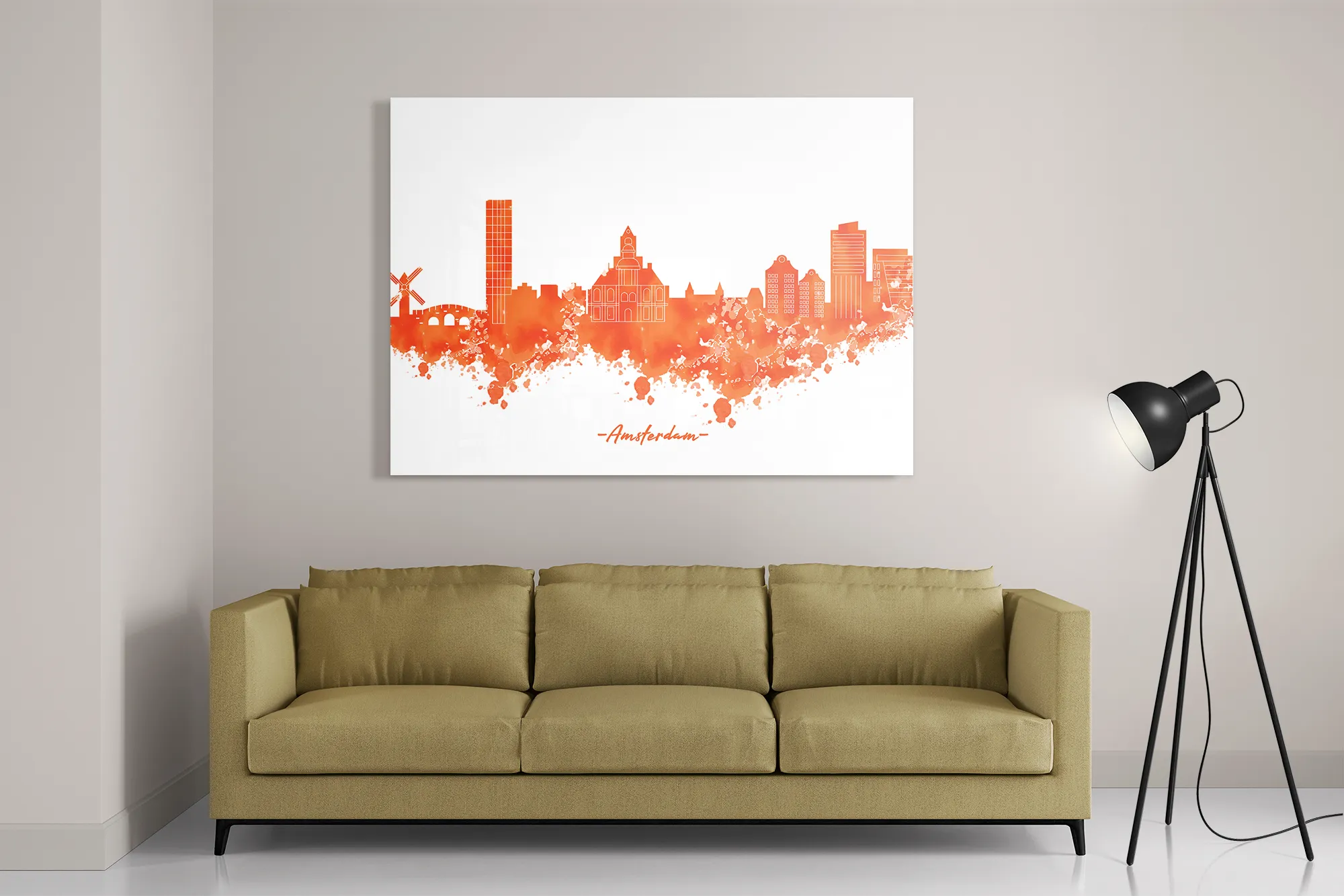 Schilderij Skyline Amsterdam Watercolor Paint Rechthoek Horizontaal Template DB 50 70 Horizontaal Steden 1 2