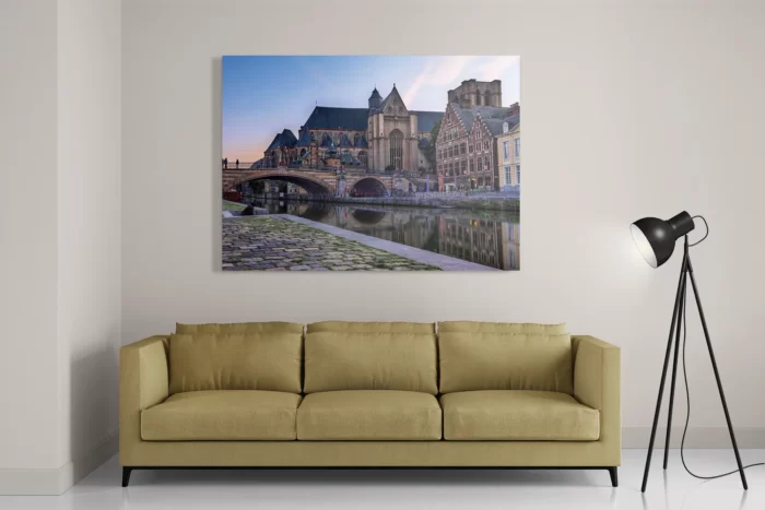 Schilderij Middeleeuwse Kathedraal en Brug Gent Rechthoek Horizontaal Template DB 50 70 Horizontaal Steden 100 2