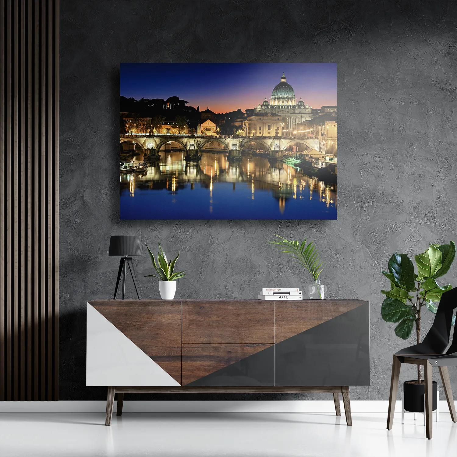Schilderij Rivier Tiber Rome at Night Rechthoek Horizontaal Template DB 50 70 Horizontaal Steden 29 3