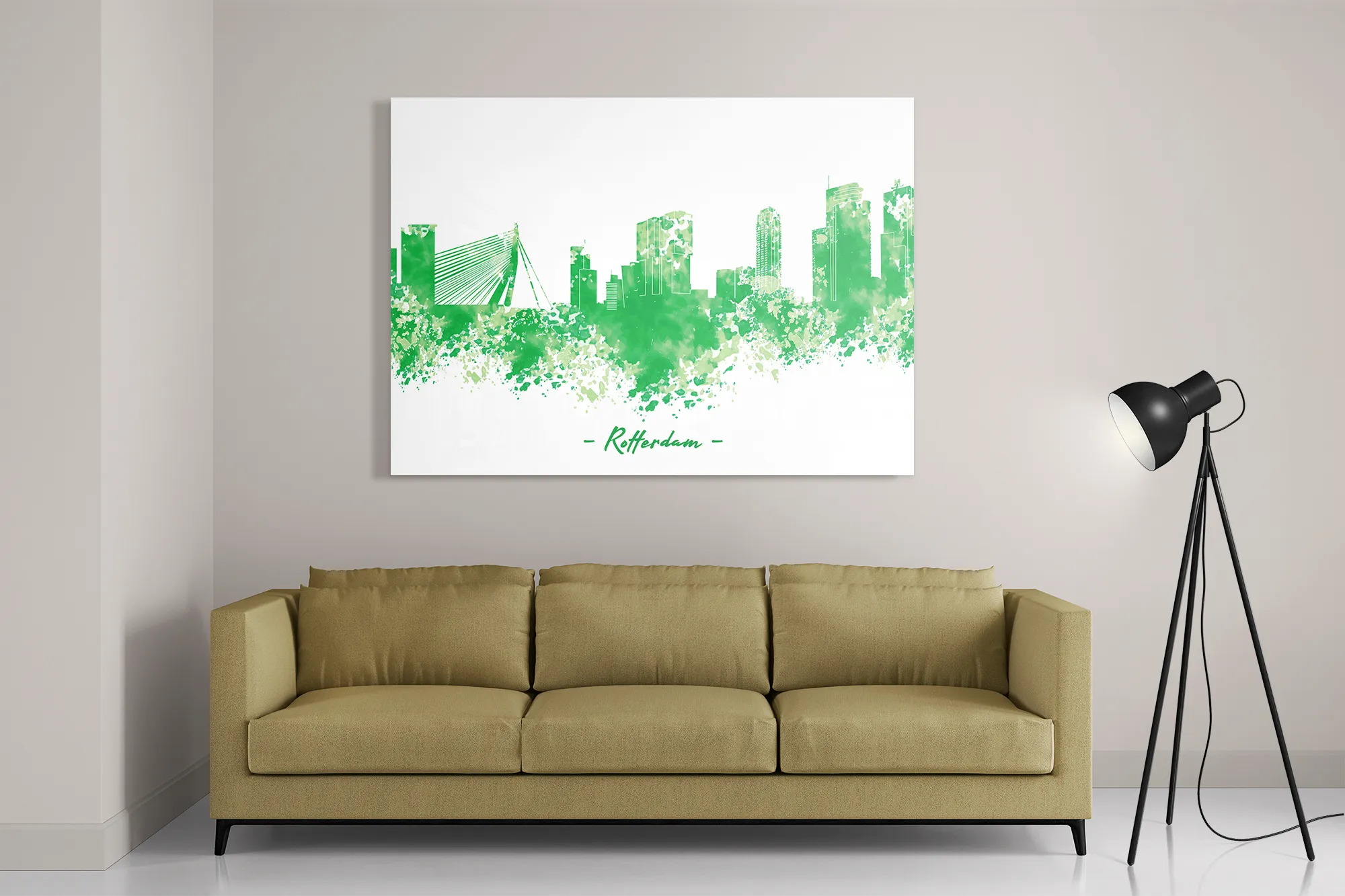 Schilderij Skyline Rotterdam Watercolor Paint Rechthoek Horizontaal Template DB 50 70 Horizontaal Steden 53 2