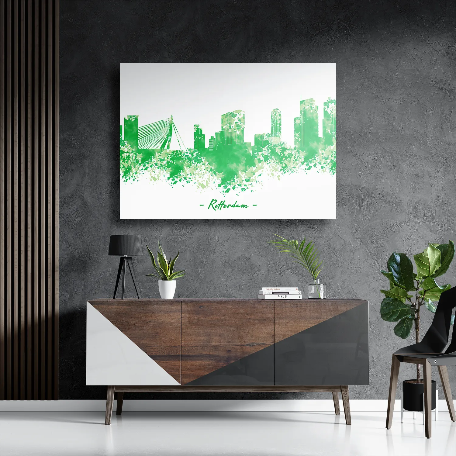 Schilderij Skyline Rotterdam Watercolor Paint Rechthoek Horizontaal Template DB 50 70 Horizontaal Steden 53 3