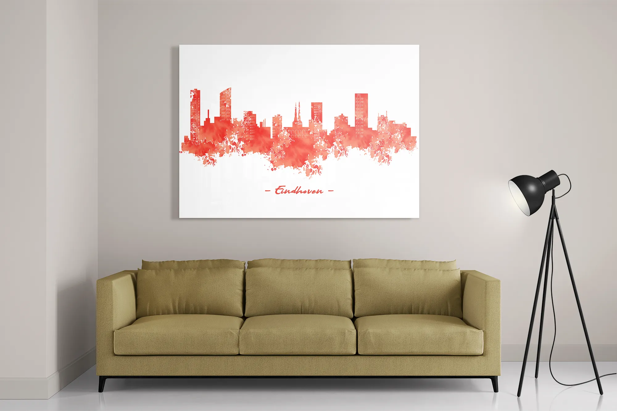 Schilderij Skyline Eindhoven Watercolor Paint Rechthoek Horizontaal Template DB 50 70 Horizontaal Steden 6 2