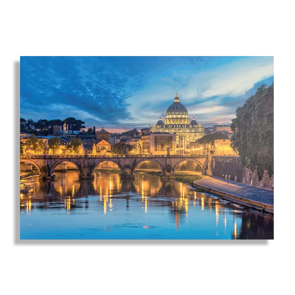 Schilderij Rivier Tiber Rome at Night Sint-Pietersbasiliek Rechthoek Horizontaal Template DB 50 70 Horizontaal Steden 63 1