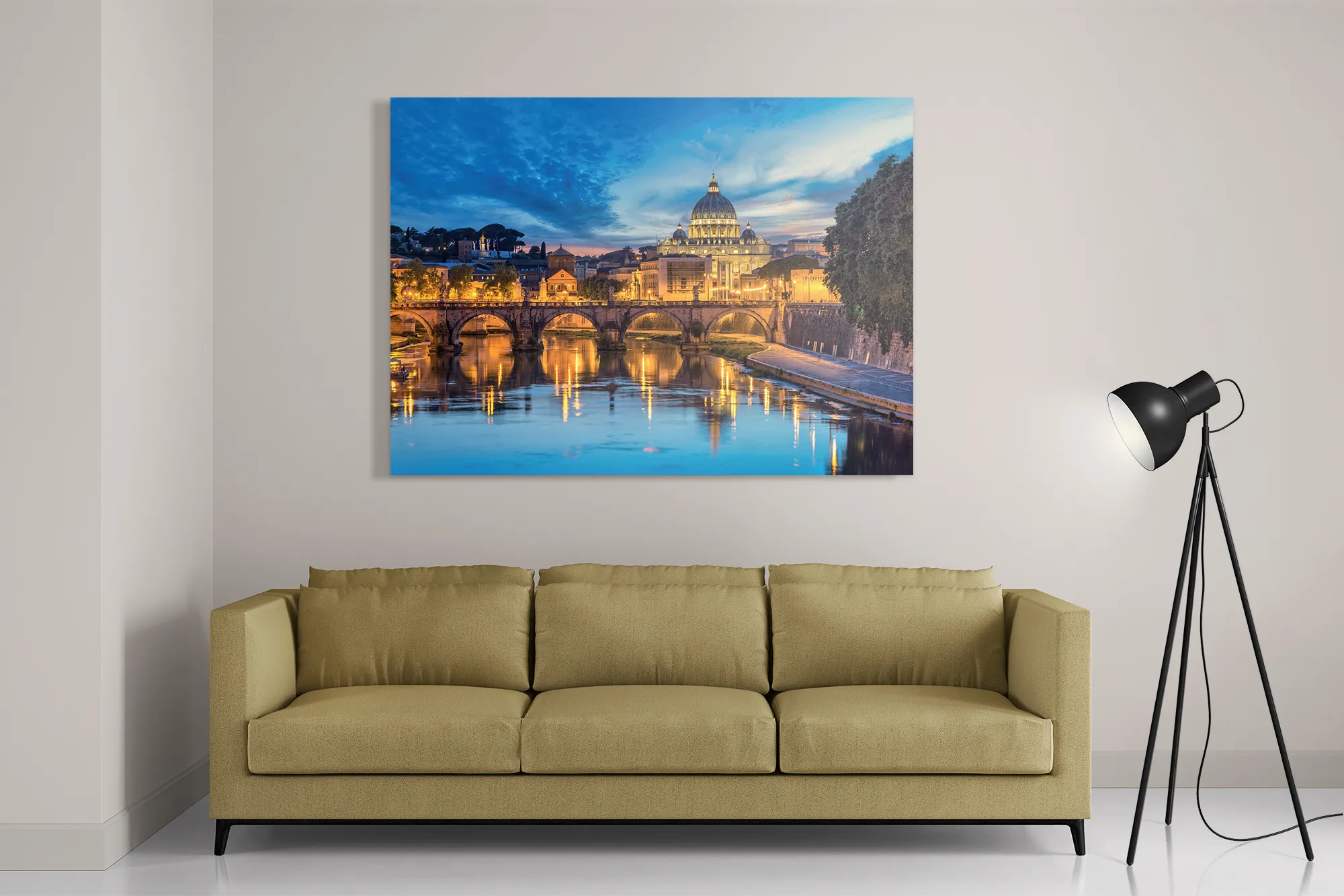Schilderij Rivier Tiber Rome at Night Sint-Pietersbasiliek Rechthoek Horizontaal Template DB 50 70 Horizontaal Steden 63 2