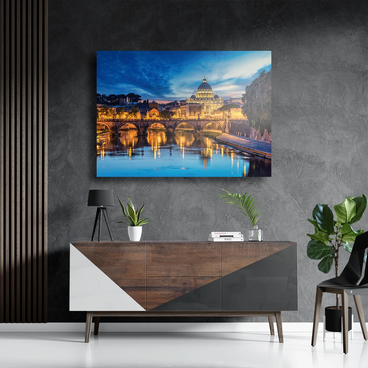 Schilderij Rivier Tiber Rome at Night Sint-Pietersbasiliek Rechthoek Horizontaal Template DB 50 70 Horizontaal Steden 63 3