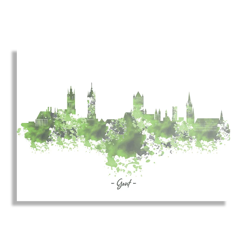 Schilderij Skyline Gent Watercolor Paint Rechthoek Horizontaal Template DB 50 70 Horizontaal Steden 7 1