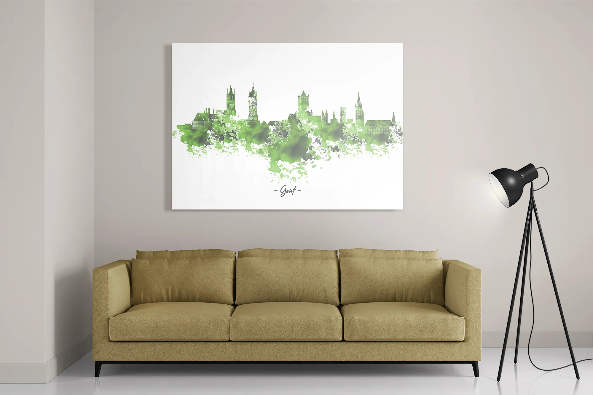 Schilderij Skyline Gent Watercolor Paint Rechthoek Horizontaal Template DB 50 70 Horizontaal Steden 7 2