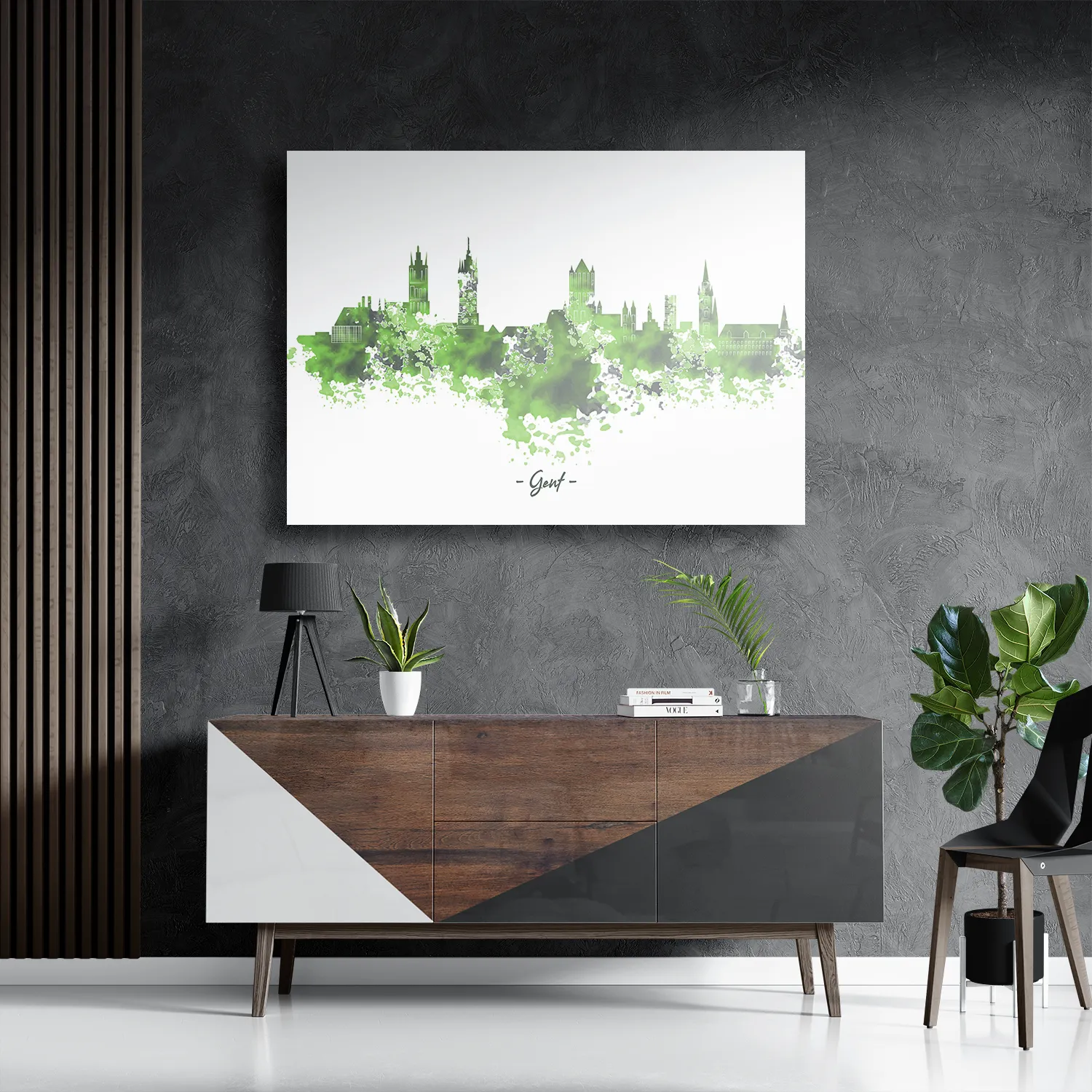 Schilderij Skyline Gent Watercolor Paint Rechthoek Horizontaal Template DB 50 70 Horizontaal Steden 7 3