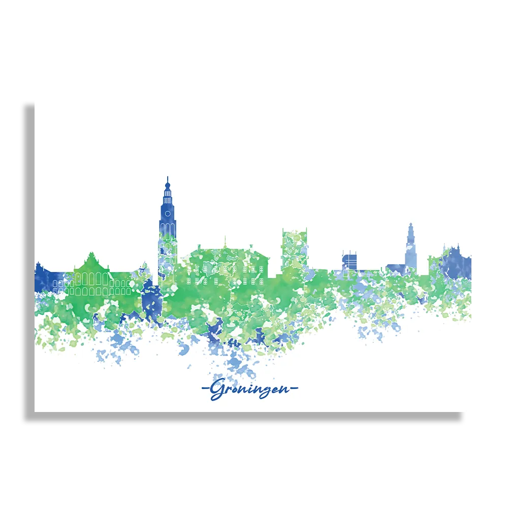 Schilderij Skyline Groningen Watercolor Paint Rechthoek Horizontaal Template DB 50 70 Horizontaal Steden 8 1