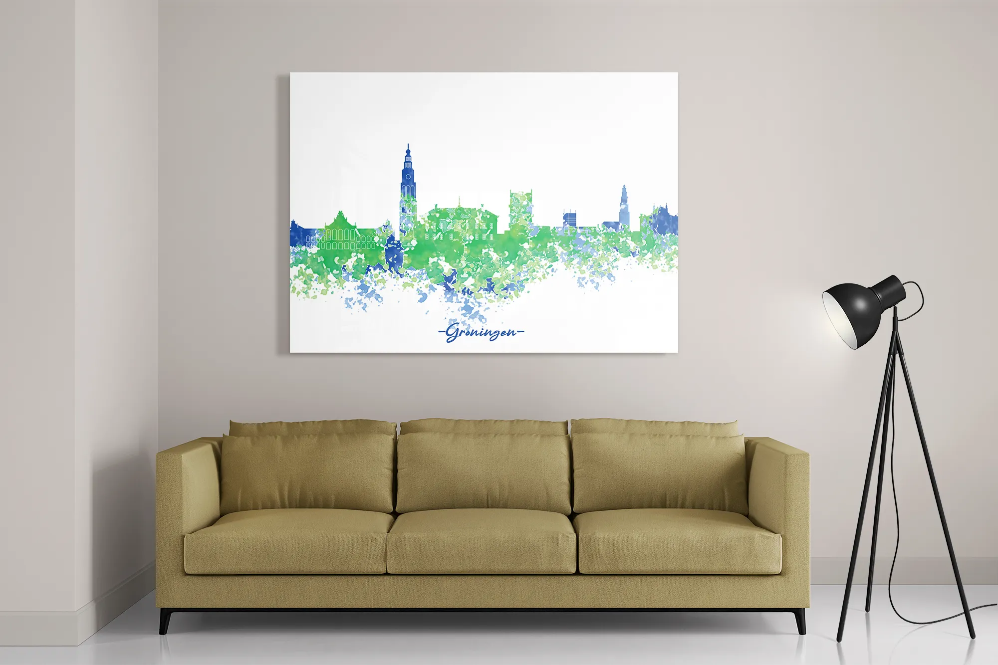 Schilderij Skyline Groningen Watercolor Paint Rechthoek Horizontaal Template DB 50 70 Horizontaal Steden 8 2