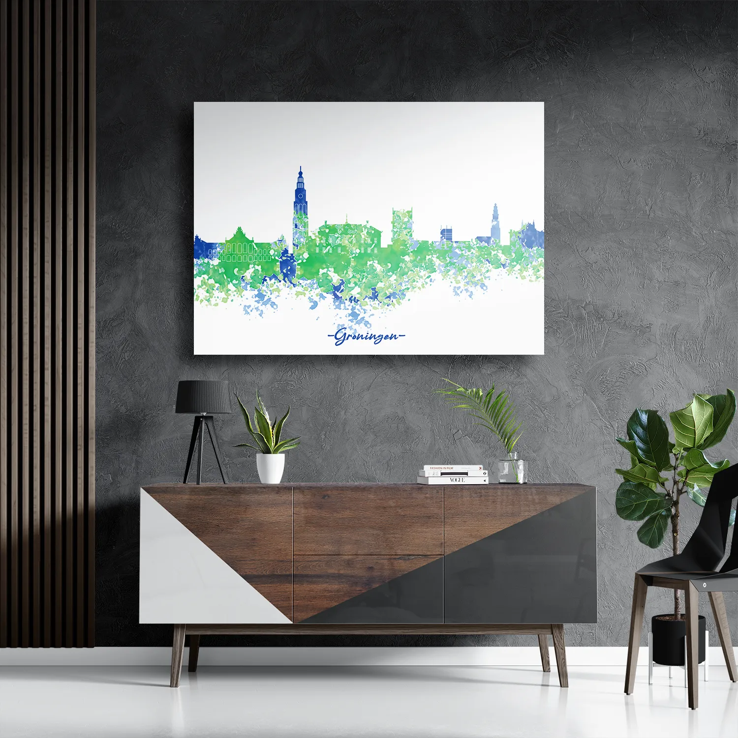 Schilderij Skyline Groningen Watercolor Paint Rechthoek Horizontaal Template DB 50 70 Horizontaal Steden 8 3