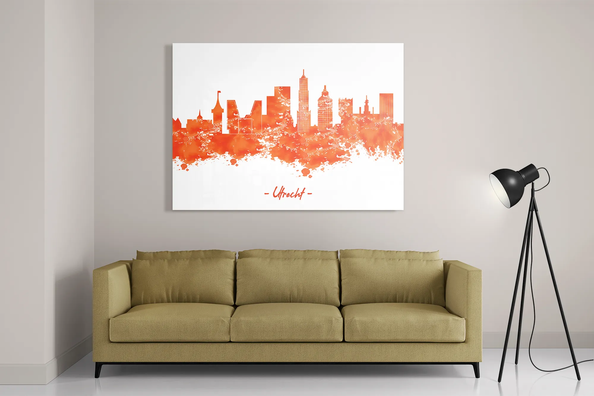 Schilderij Skyline Utrecht Watercolor Paint Rechthoek Horizontaal Template DB 50 70 Horizontaal Steden 98 2