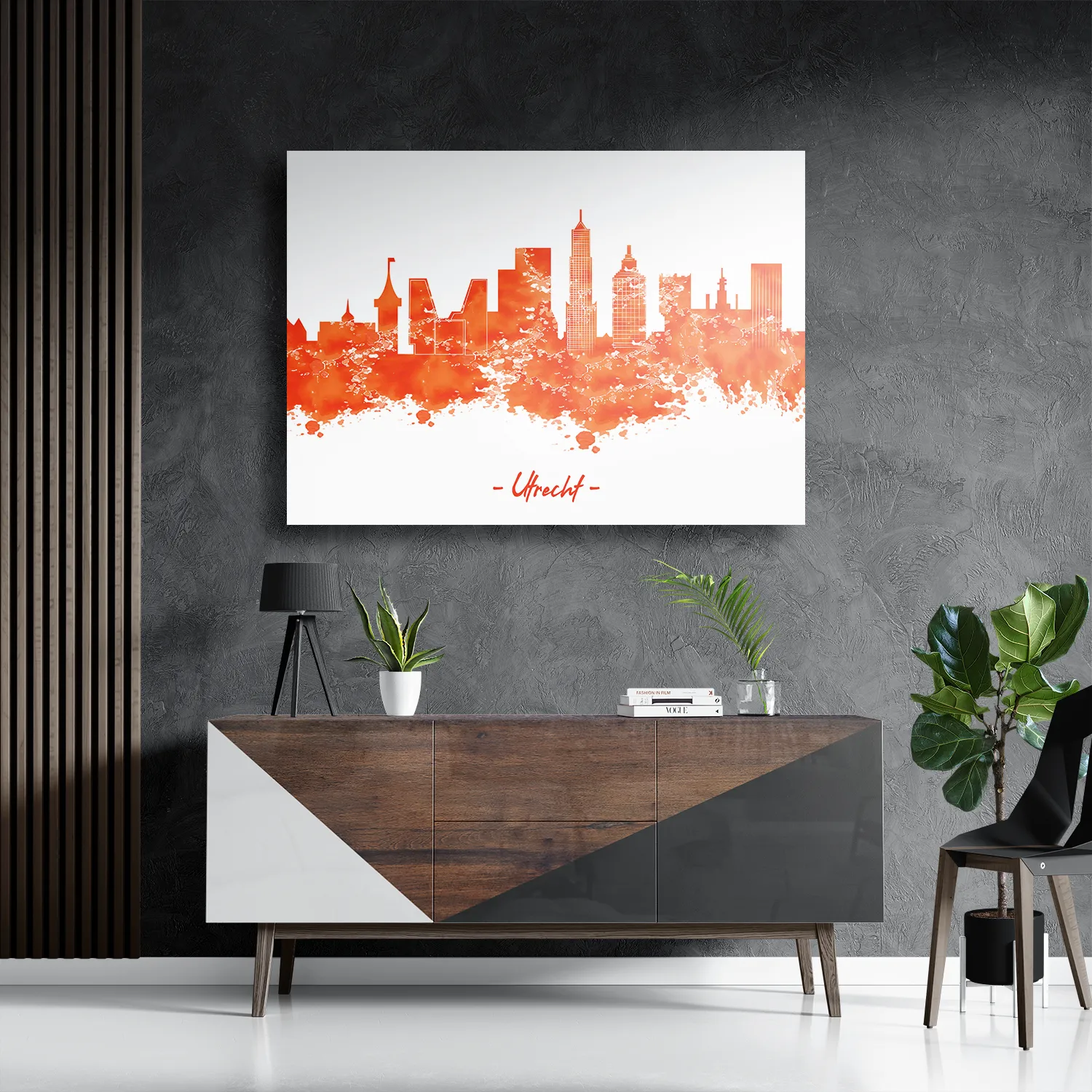 Schilderij Skyline Utrecht Watercolor Paint Rechthoek Horizontaal Template DB 50 70 Horizontaal Steden 98 3