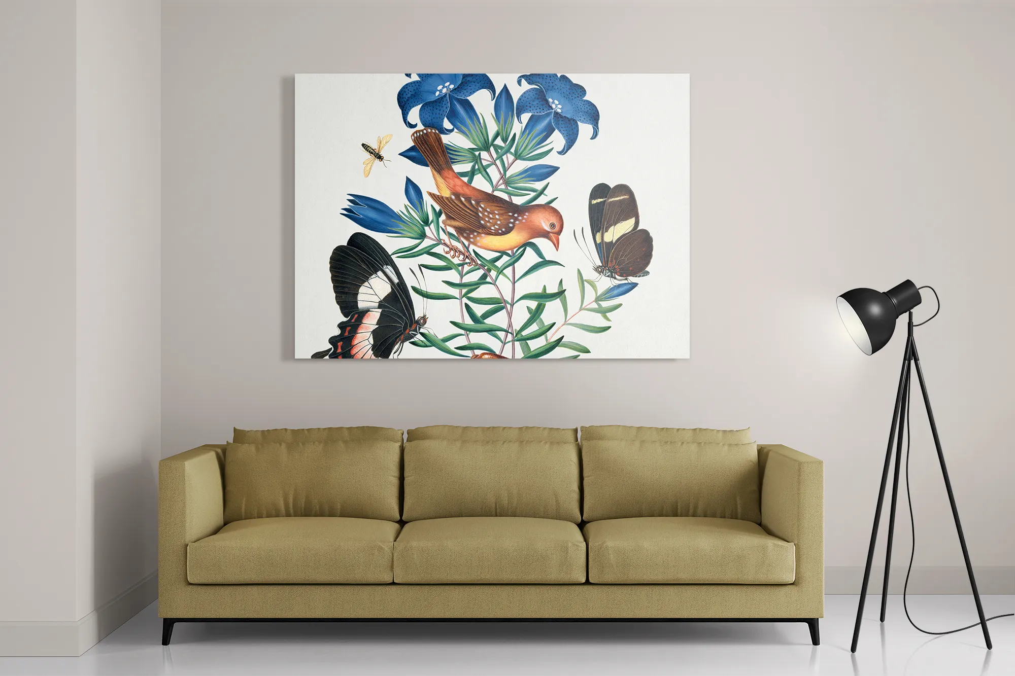 Schilderij Prent Natuur Vogel en Bloemen 02 Rechthoek Horizontaal Template DB 50 70 Horizontaal Vintage 2 2