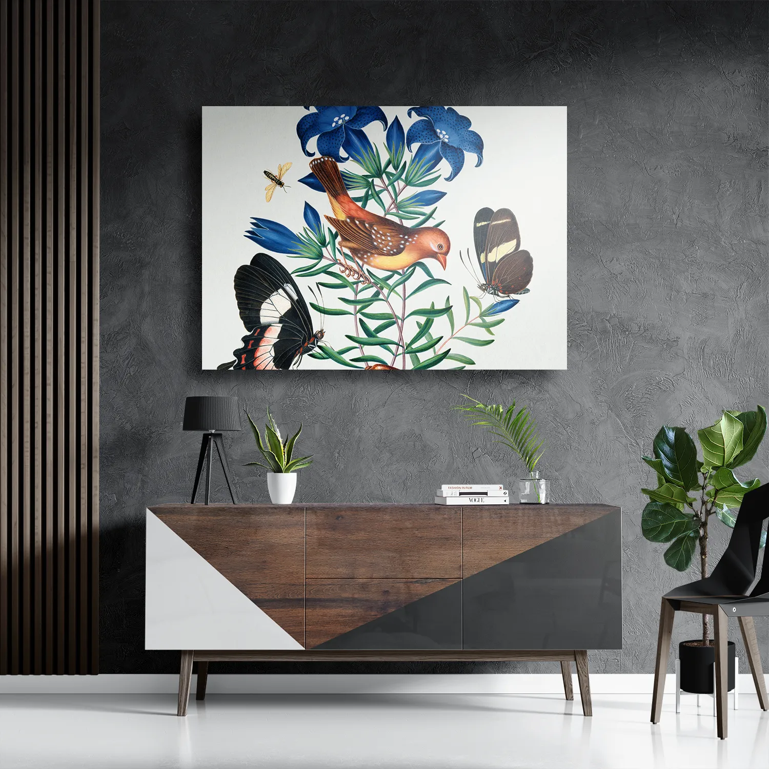 Schilderij Prent Natuur Vogel en Bloemen 02 Rechthoek Horizontaal Template DB 50 70 Horizontaal Vintage 2 3