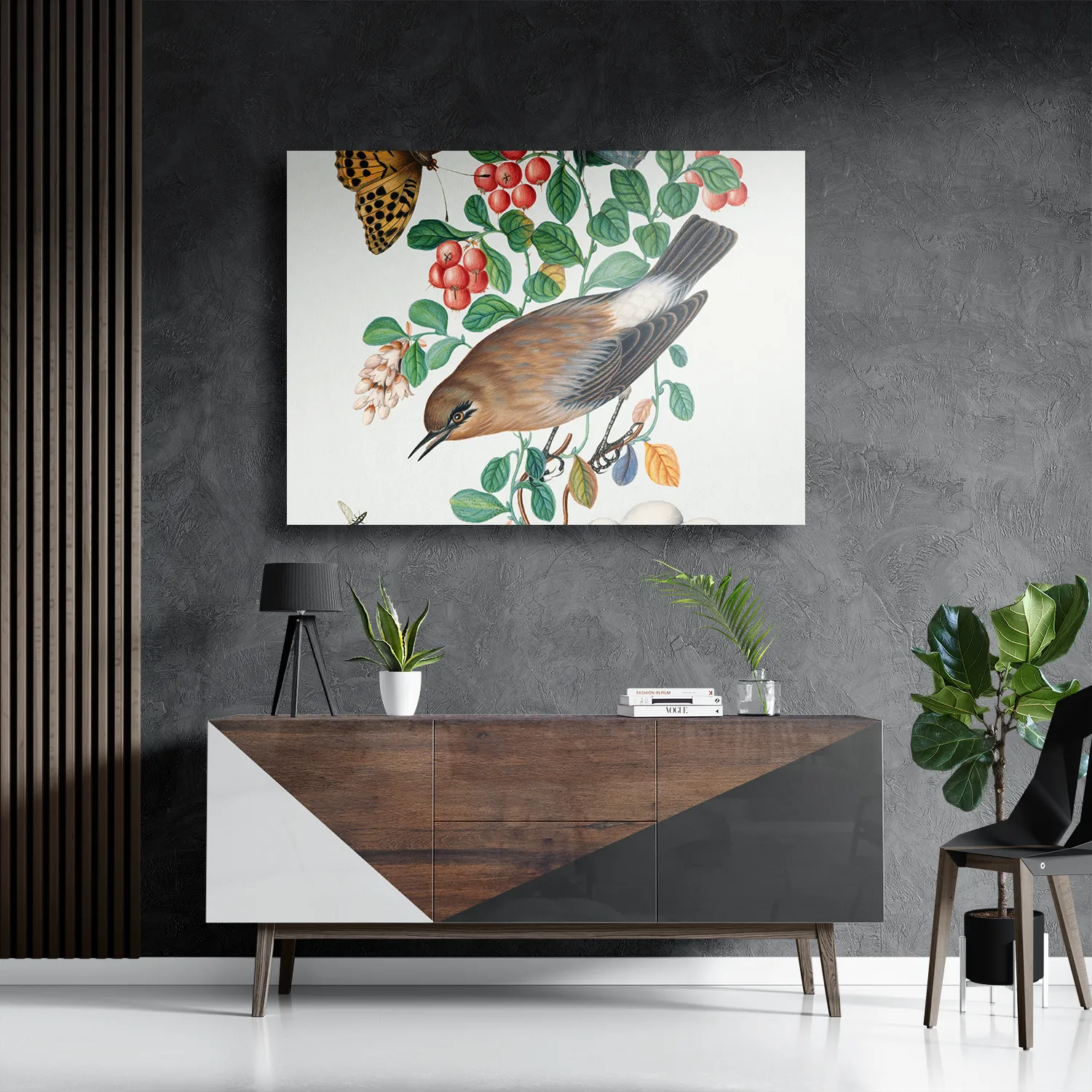 Schilderij Prent Natuur Vogel en Bloemen 05 Rechthoek Horizontaal Template DB 50 70 Horizontaal Vintage 5 3