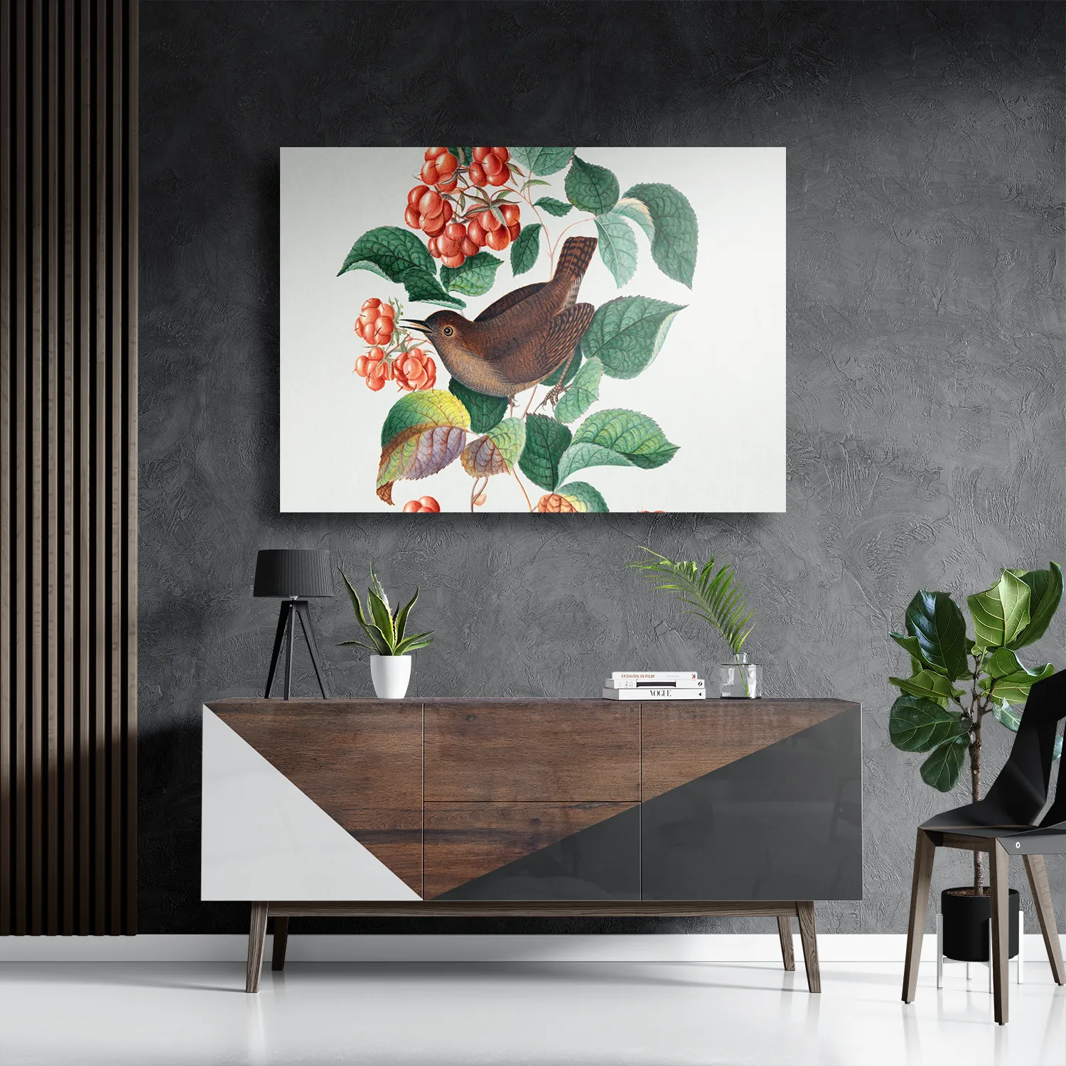 Schilderij Prent Natuur Vogel en Bloemen 08 Rechthoek Horizontaal Template DB 50 70 Horizontaal Vintage 8 3