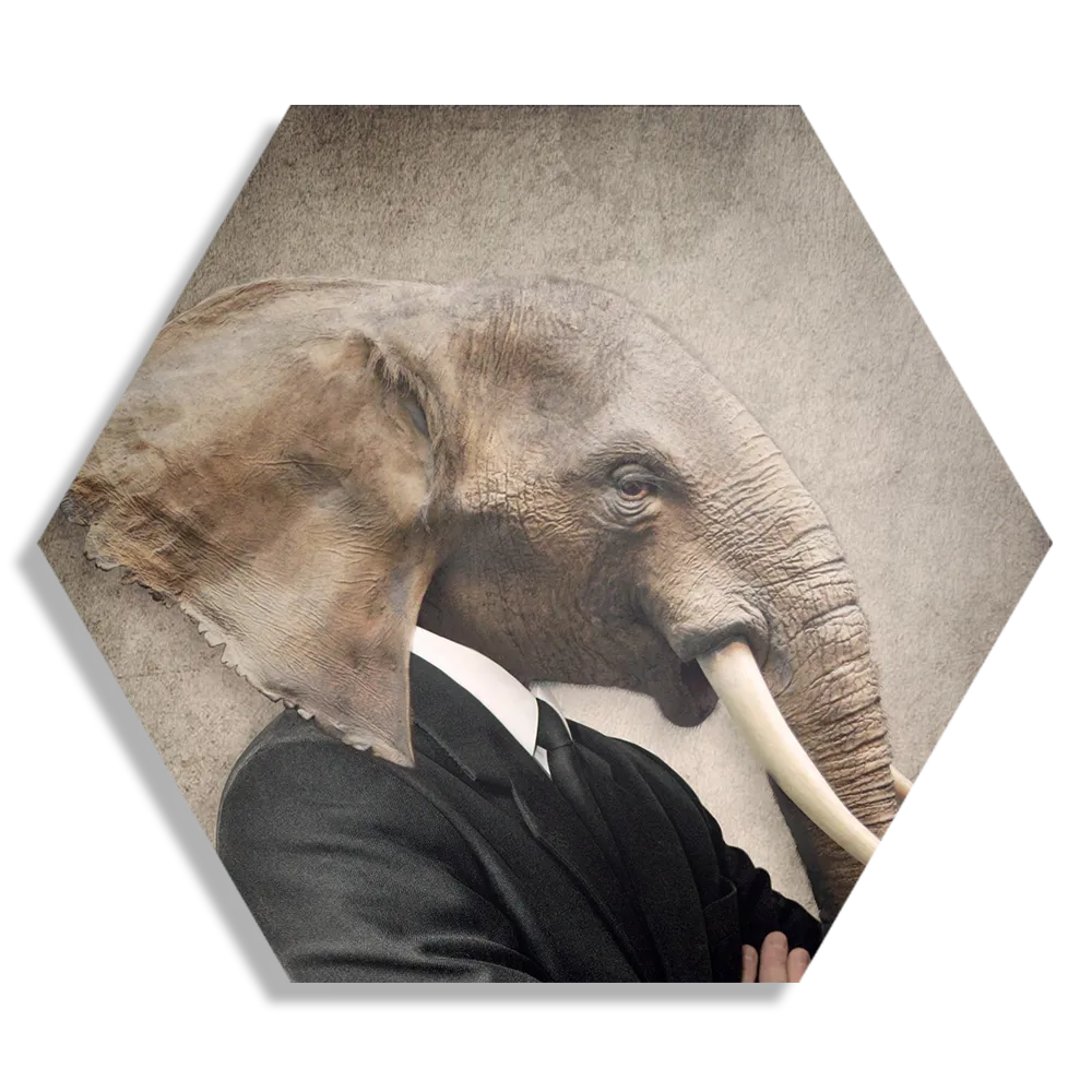 Schilderij Menselijke Olifant In Casual Pak Hexagon Template Hexagon1 Ironisch 9 1