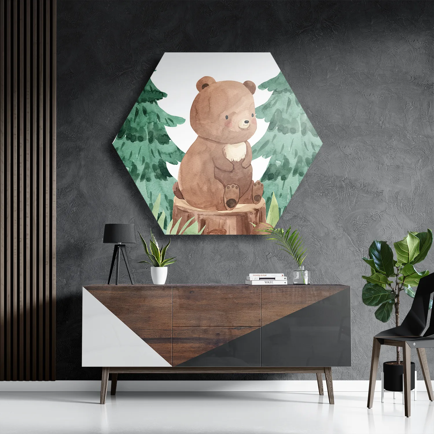 Schilderij Beer in het Bos Hexagon Template Hexagon1 Kinderen 1 3