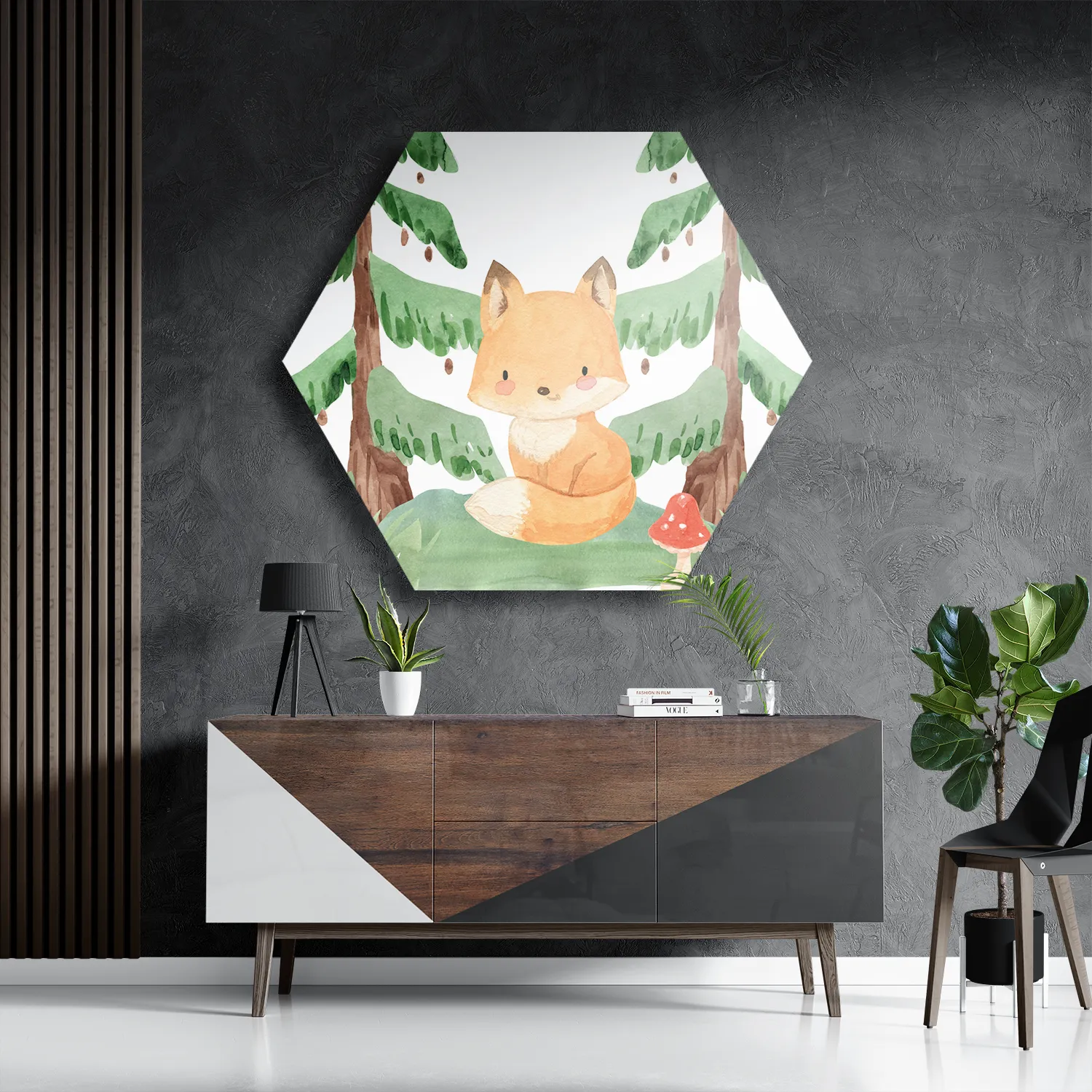 Schilderij Vos in het bos Hexagon Template Hexagon1 Kinderen 3 3