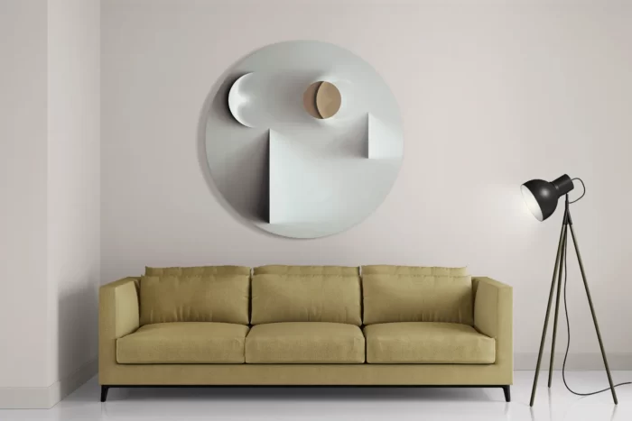 Schilderij Scandinavisch Wit met Goudkleurig Element Rond – Muurcirkel Template TP DB Rond Abstract 01 2
