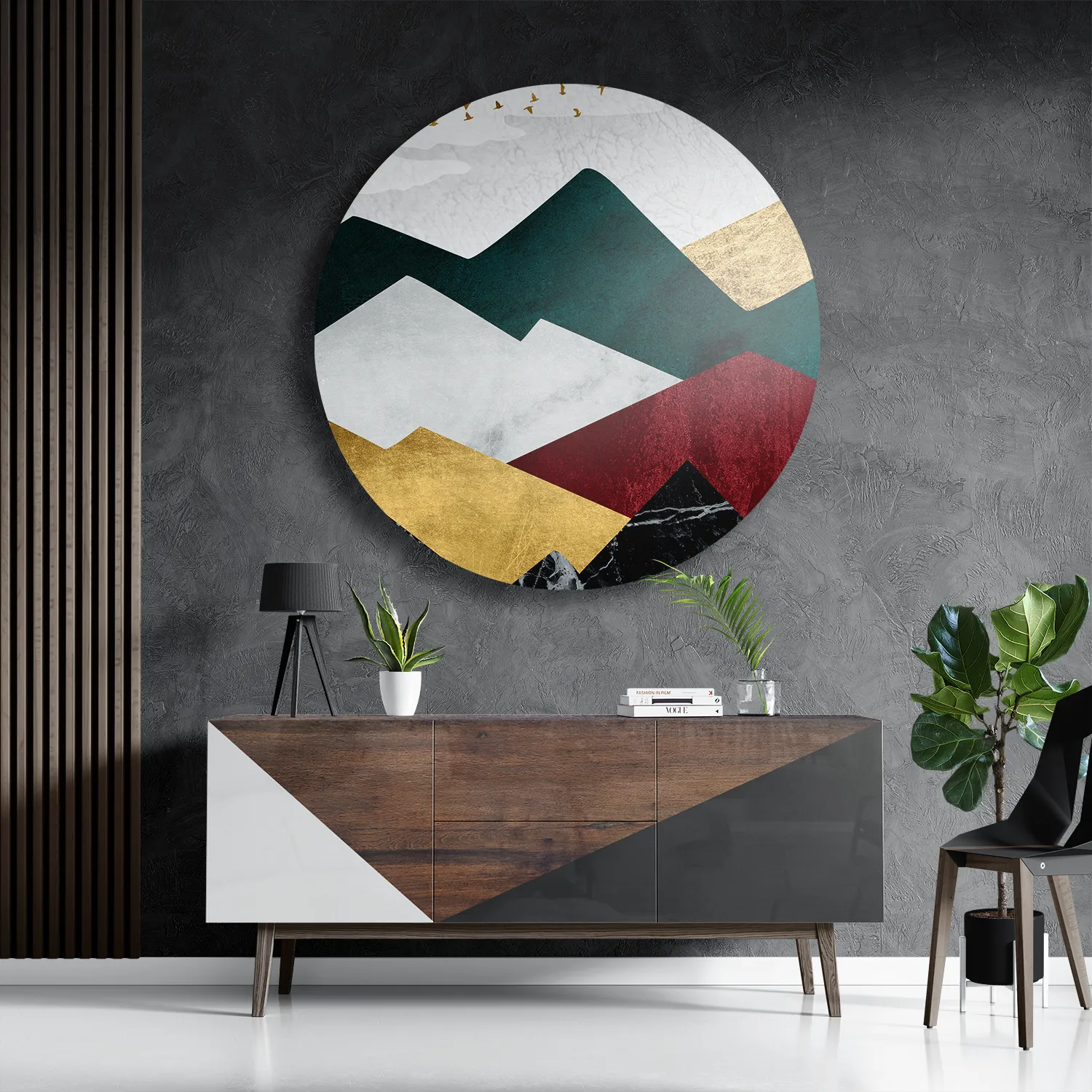 Schilderij Kleurrijke Bergen 01 Rond – Muurcirkel Template TP DB Rond Abstract 09 3