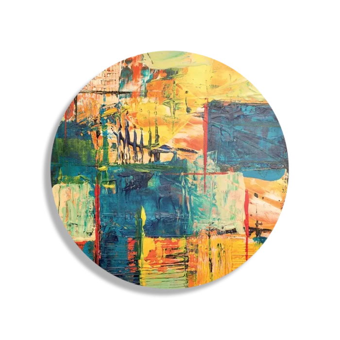 Schilderij Kunst Mondriaan Stijl Kleurrijk Rond – Muurcirkel Template TP DB Rond Abstract 103 1