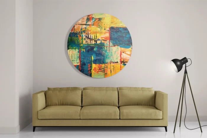 Schilderij Kunst Mondriaan Stijl Kleurrijk Rond – Muurcirkel Template TP DB Rond Abstract 103 2