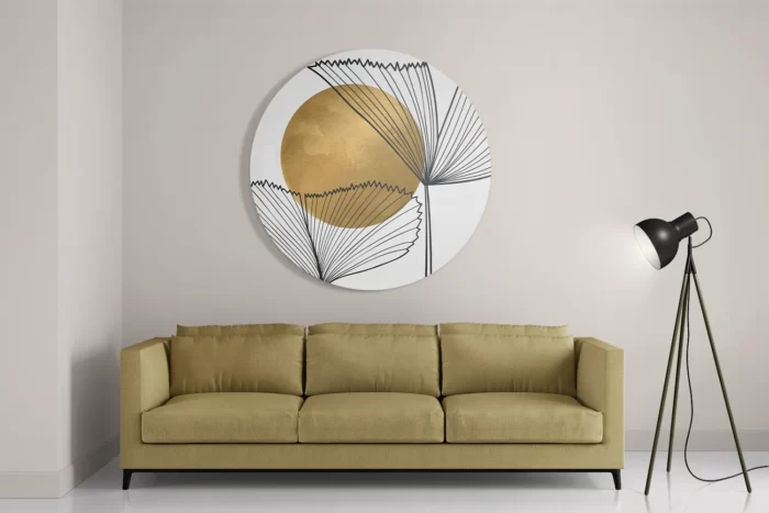 Schilderij Scandinavisch Design Plant met Goud Element 01 Rond – Muurcirkel Template TP DB Rond Abstract 112 2