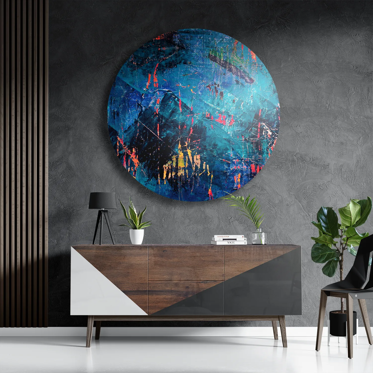 Schilderij Het blauwe schilderwerk Rond – Muurcirkel Template TP DB Rond Abstract 15 3