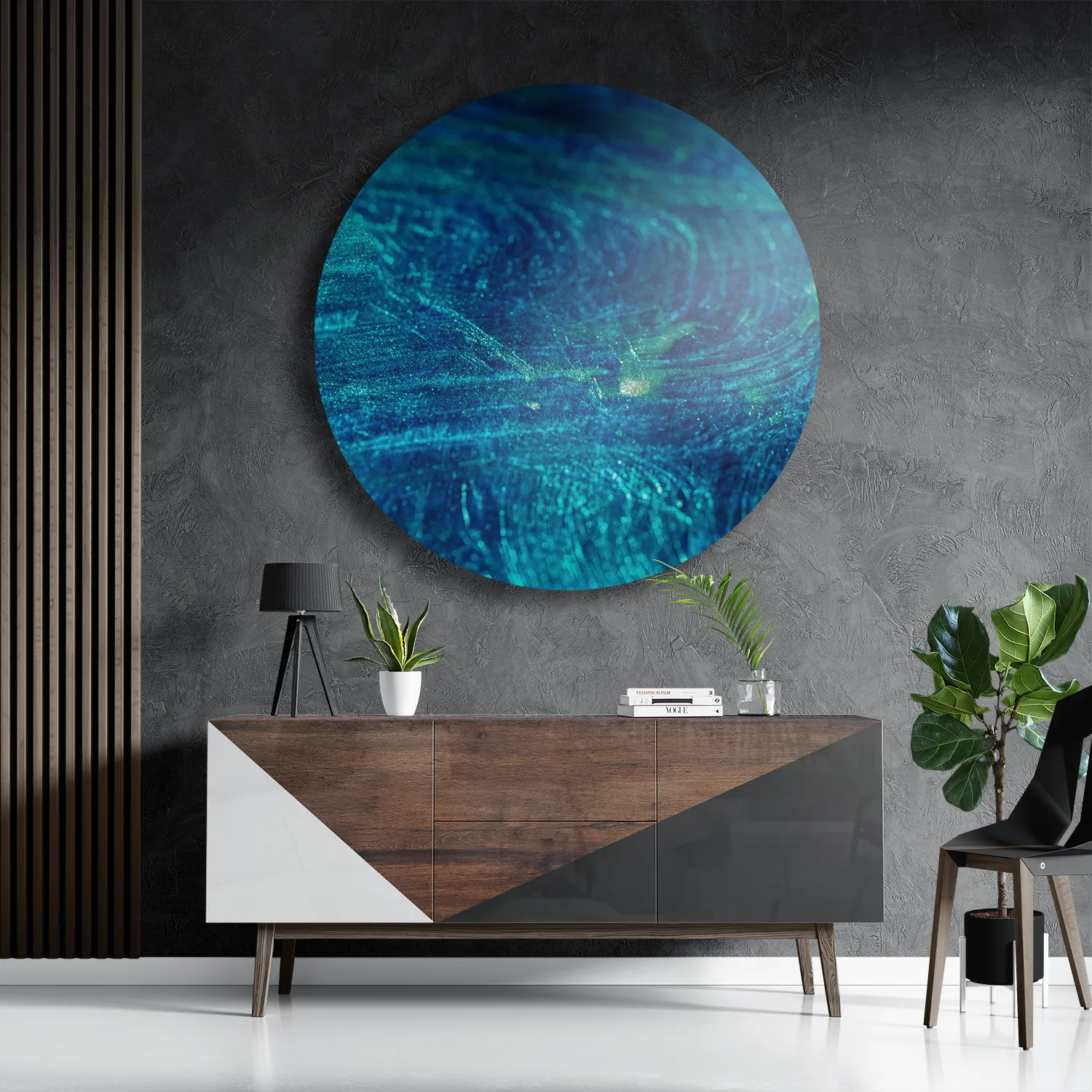 Schilderij Blue Ice Rond – Muurcirkel Template TP DB Rond Abstract 54 3