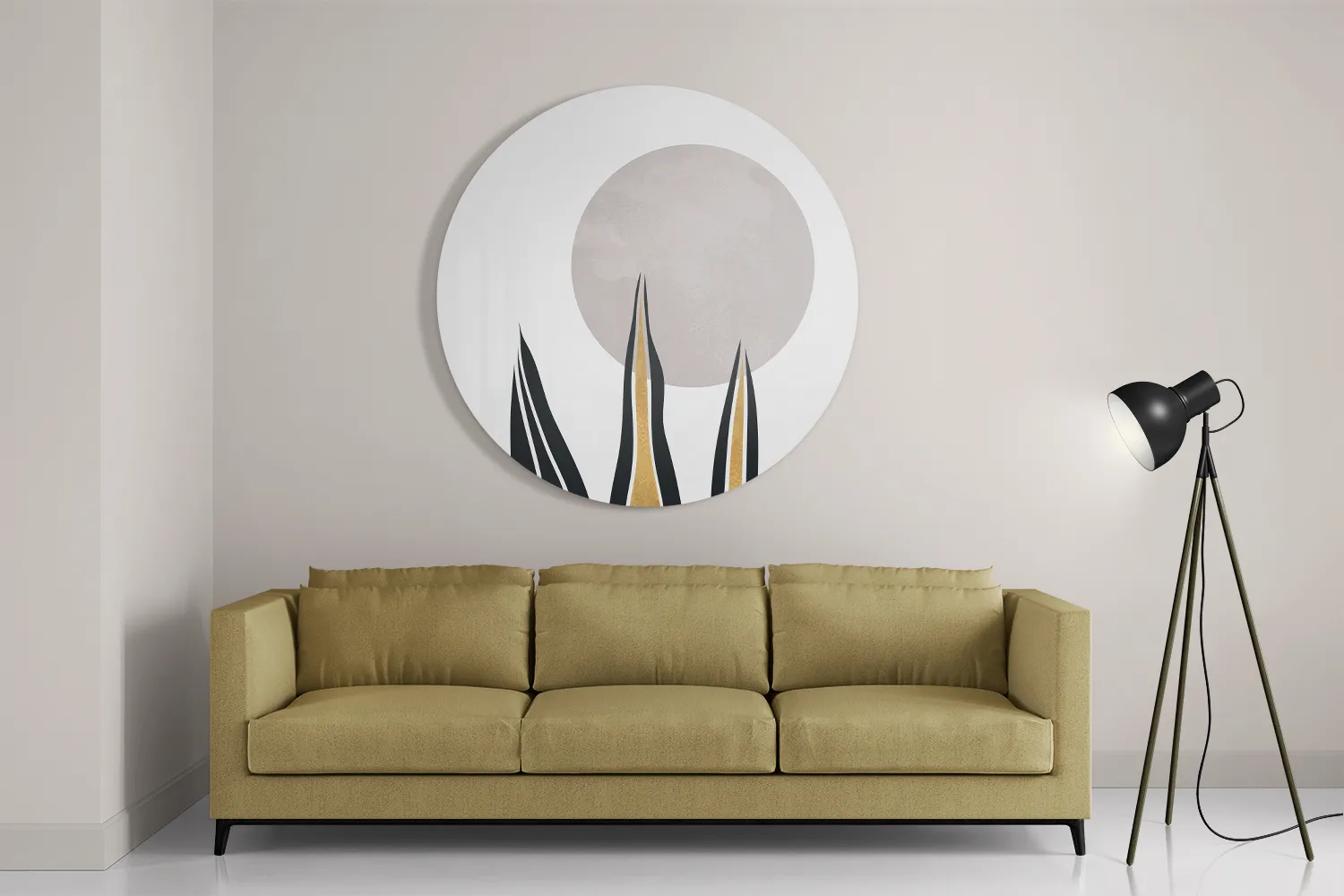 Schilderij Blad met Goud en Zilvere Elementen Rond – Muurcirkel Template TP DB Rond Abstract 78 2