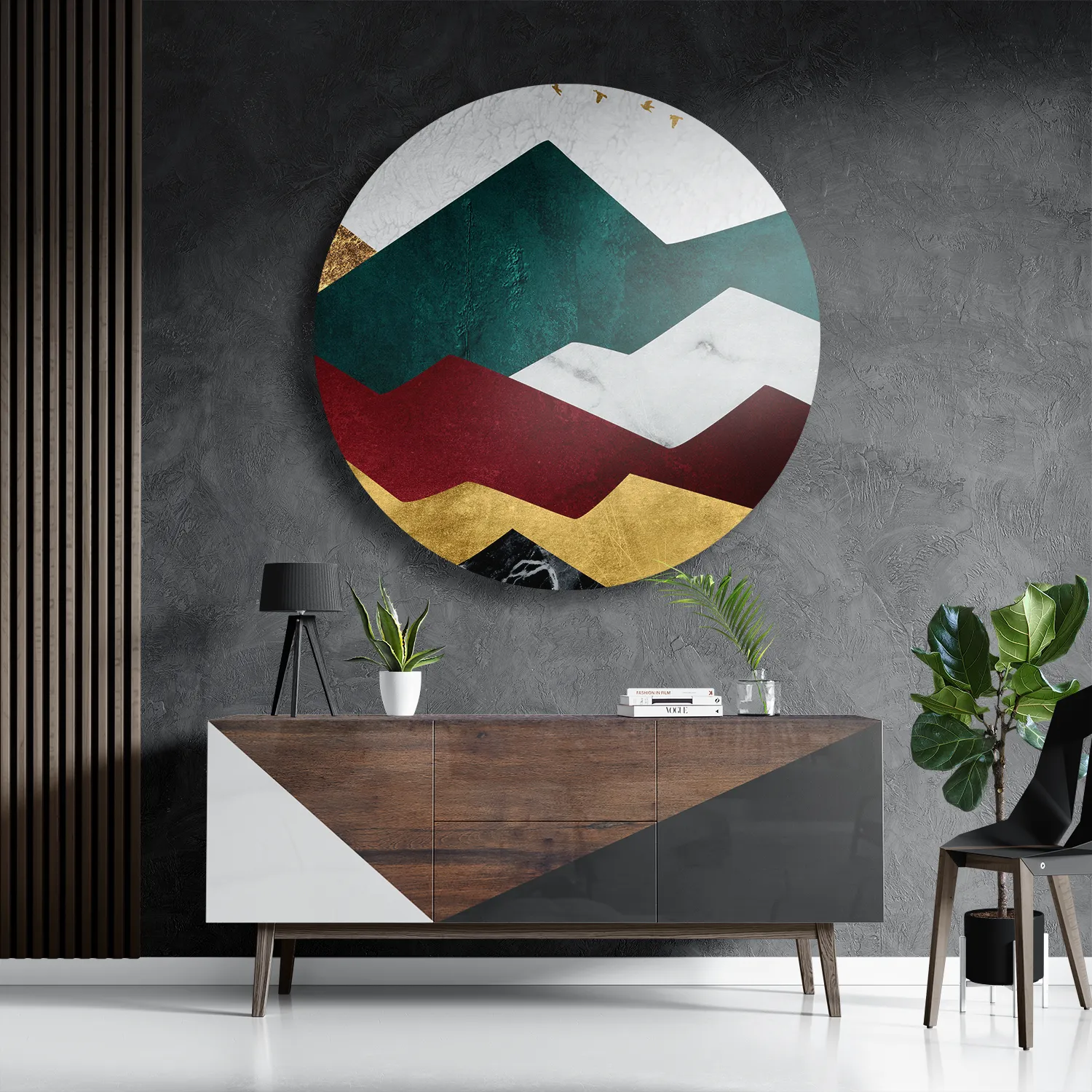 Schilderij Kleurrijke Bergen 03 Rond – Muurcirkel Template TP DB Rond Abstract 80 3