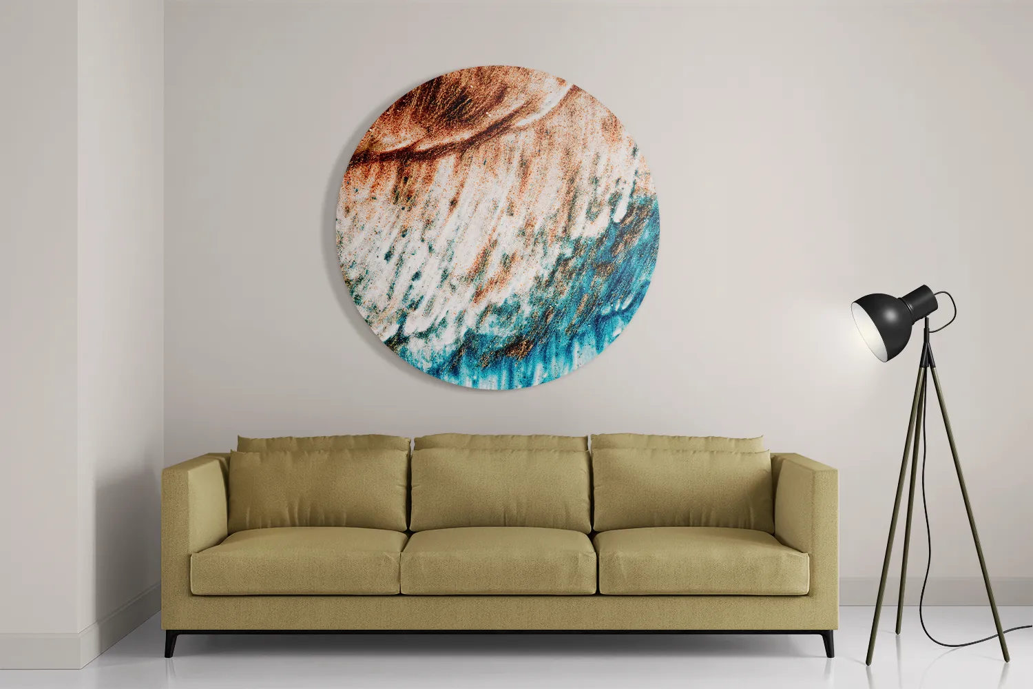 Schilderij Kunst Oranje blauw Rond – Muurcirkel Template TP DB Rond Abstract 93 2