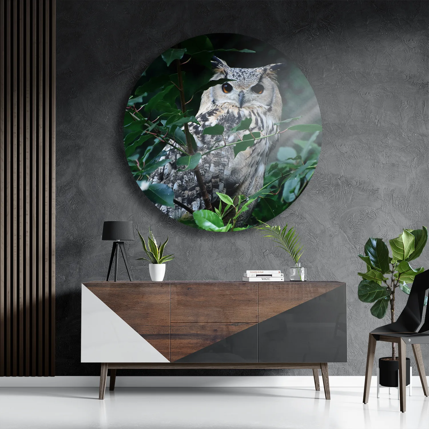 Schilderij Uil Op Tak Rond – Muurcirkel Template TP DB Rond Dieren 12 3