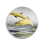 Schilderij Springende Dolfijnen Goud 01 Rond – Muurcirkel Template TP DB Rond Dieren 2 1
