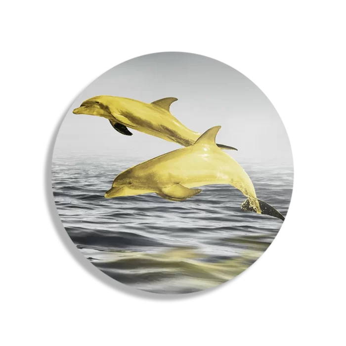 Schilderij Springende Dolfijnen Goud 01 Rond – Muurcirkel Template TP DB Rond Dieren 2 1