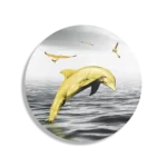 Schilderij Springende Dolfijnen Goud 02 Rond – Muurcirkel Template TP DB Rond Dieren 3 1