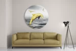 Schilderij Springende Dolfijnen Goud 02 Rond – Muurcirkel Template TP DB Rond Dieren 3 2