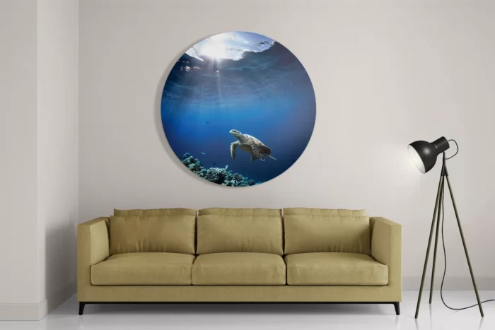 Schilderij Zeeschildpad In Helderblauw Water 03 Rond – Muurcirkel Template TP DB Rond Dieren 30 2