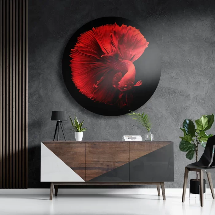 Schilderij Red Dragon Siamese Fighting Fish Rond – Muurcirkel Template TP DB Rond Dieren 32 3