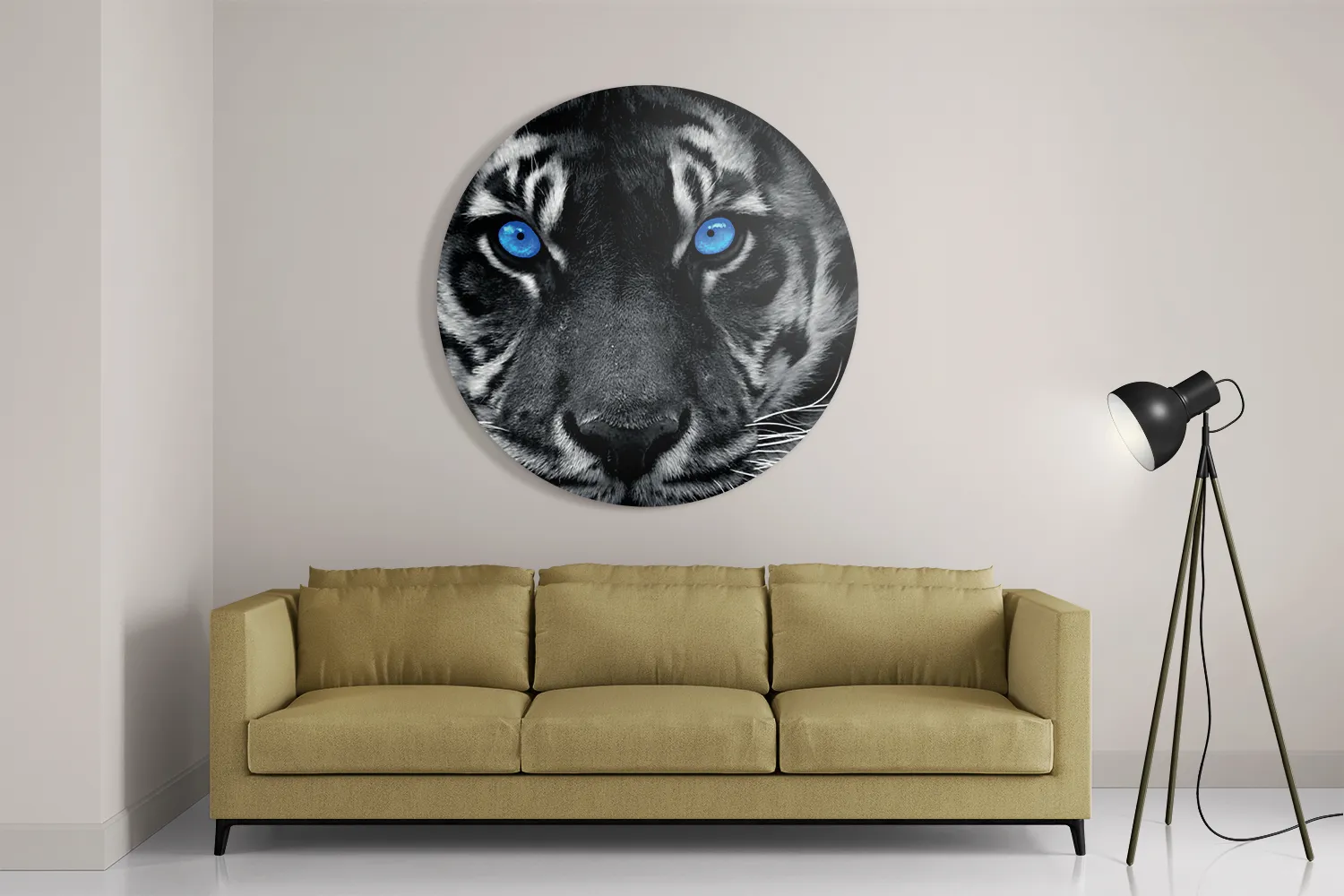 Schilderij Lion With Blue Eyes Rond – Muurcirkel Template TP DB Rond Dieren 42 2