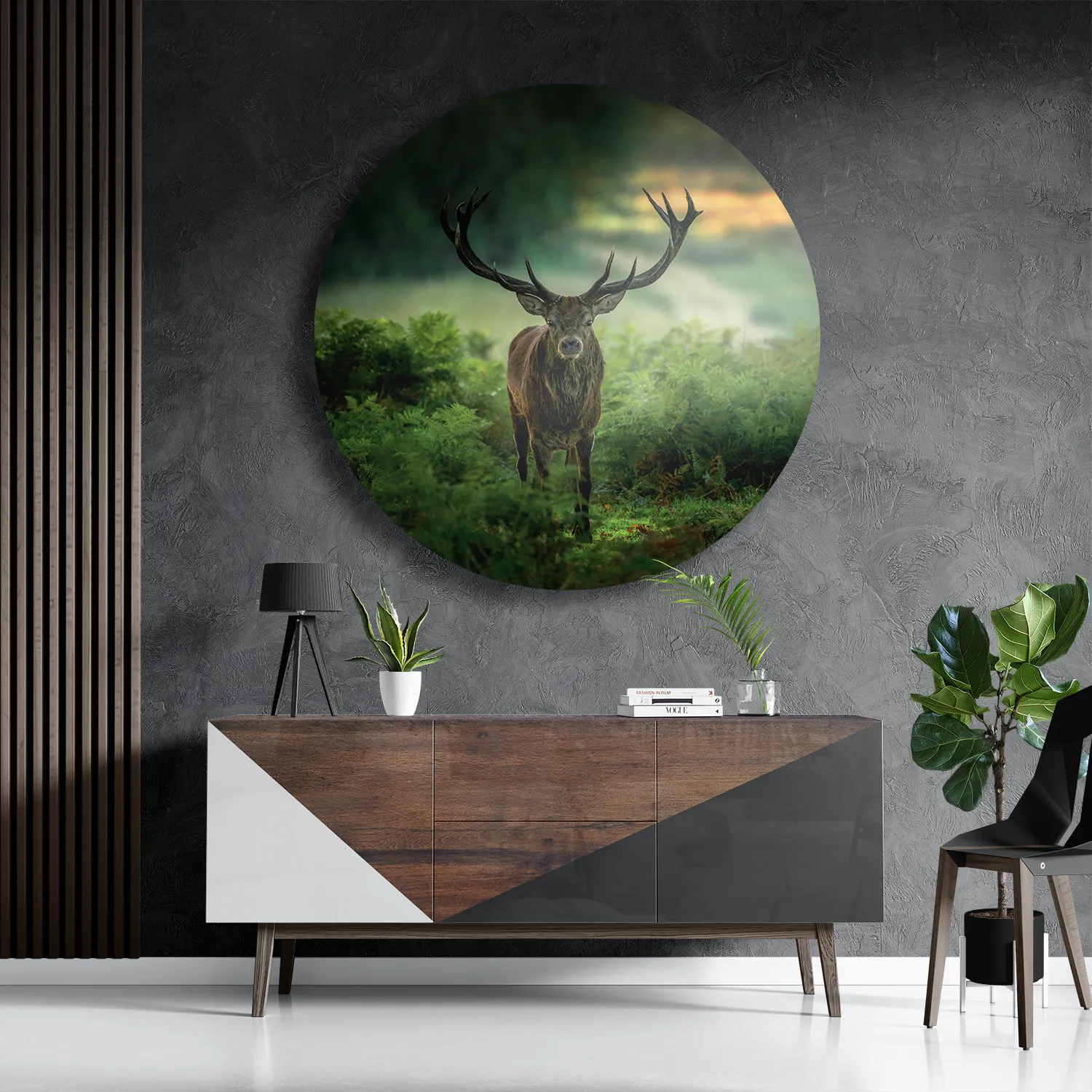 Schilderij Edelhert In Het Bos Rond – Muurcirkel Template TP DB Rond Dieren 45 3